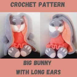 Amigurumi bunny CROCHET PATTERN, Crochet rabbit English, Crochet Bunny Pattern. Bunny with long ears, Amigurumi Rabbit