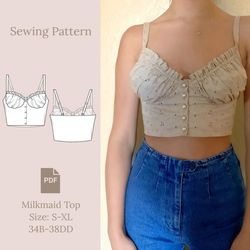 Milkmaid Top Sewing Pattern PDF 34A-34D,38DD