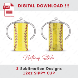2 Softball Sublimation Designs - Seamless Sublimation Templates - 12 oz SIPPY CUP - Full Cup Wrap