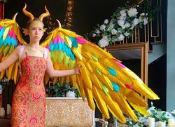 Movable golden Phoenix Firebird wings with horns/Cosplay Costume/Dragon giant wings of fire/photo props/Halloween props