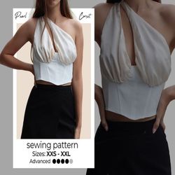 corset top sewing pattern | XXS-XXL | one shoulder bustier pattern PDF | bodice pattern | underbust corset | illustrated