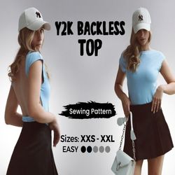 Y2K Backless Top Sewing Pattern | 90s Inspired Low Back Tee | Open Back Tshirt | Crop Top Y2K | Backless Summer