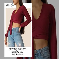 "Cropped Long Sleeve Sewing Pattern | V-Neck Crop Top Sewing Pattern | Easy PDF Sewing Pattern in A0, A4 and US-Lettern