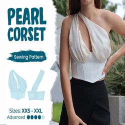 corset top sewing pattern | XXS-XXL | one shoulder bustier pattern PDF | bodice pattern | underbust corset
