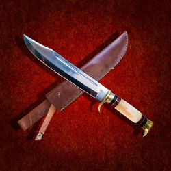 custom handmade d2 tool steel bowie hunting knife with leather sheath outdoor knife camping knife gift knife mk5047m