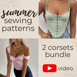 double pack of corset top sewing patterns | XS-XL | bustier dress pattern PDF | bodice pattern | bustier pattern