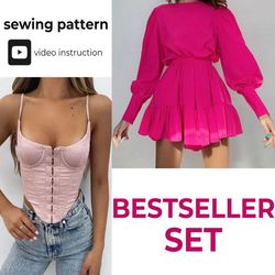corset top sewing pattern Puff sleeve dress pattern | XS-XL | bustier dress pattern PDF | bodice underbust corset