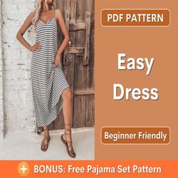 Easy Dress Sewing Pattern | Cami Dress Pattern | Sleeveless Long Dress Pattern | PDF Sewing Pattern | Dress pattern