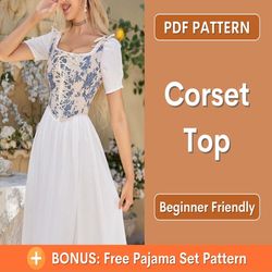 Corset Top Sewing Pattern | Corset Pattern | Cottagecore corset pattern | Corset Sewing Pattern | Sewing Pattern | Women