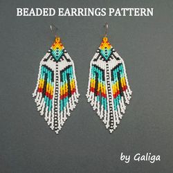Native Style White Beaded Earrings Pattern Brick Stitch Delica Seed Beads Beadwork Jewelry DIY Beading Large Earrings
