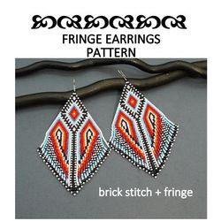 Black and White Stripe Ethnic Style Fringe Beaded Earrings Pattern Brick Stitch Delica Seed Beads Beadwork Jewelry DIY