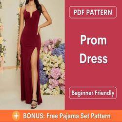 Dress Sewing Pattern | Prom Dress Pattern | Formal Dress Pattern | Slit Dress Pattern | Backless Dress Pattern