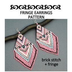 Pink Carnation Fringe Beaded Earrings Pattern Brick Stitch Delica Seed Bead Schema Oversized Beadwork Jewelry Beading