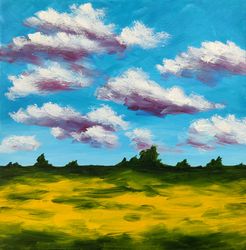 Summer landscape art, Landscape Painting, Summer Meadow field oil, ukrainian landscape, Original art Inna Esina