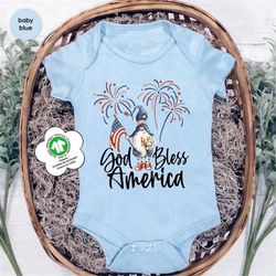 Cute 4th of July Gifts, American Gnome Onesie, Freedom Graphic Tees, Patriotic Youth Shirt, Independence Day, USA Flag B