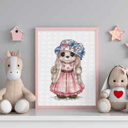 Pale Pink Dress Rabbit Cross Stitch, Bunny Cross Stitch, Cute Animal Cross Stitch, Newborn Baby Gift, Instant Download P