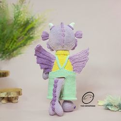 animated purple dragon, amigurumi baby dragon crochet doll, crochet doll for sale, amigurumi animals, crochet doll stuff