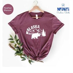 Alaska T Shirts, Alaska Wildlife Bear T Shirts, Alaska Mountains Gift Shirts, Alaska Nature Shirt, Bear Hunting Shirts,
