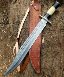58 CM Custom Knife XXL Bowie Knife Handmade Damascus Steel knife with leather sheath