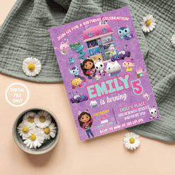 Personalized File Gabbys Dollhouse Birthday Invitation | Editable Gabby's Kids Birthday invite PNG ONLY