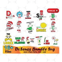 16 Dr Seuss Bundle Svg, Hats Off To Dr Seuss, Lorax Svg