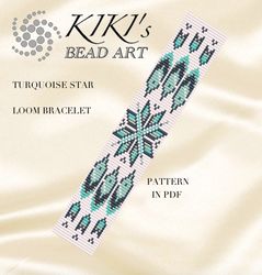 Loom bracelet pattern Turquoise star, ethnic inspired Bead LOOM bracelet pattern in PDF - instant download