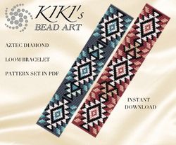 Loom bracelet pattern Aztec diamond, ethnic inspired Bead LOOM bracelet pattern in PDF - instant download