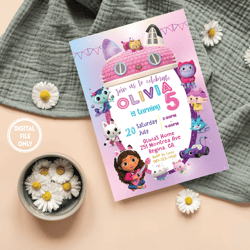 Personalized File Gabbys Dollhouse Birthday Invitation Printable Birthday invite PNG ONLY