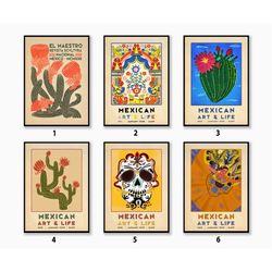 Mexican Poster Sets, Mexican Wall Art Decor, Floral Wall Print, Mexican Home Decor, Latin American Posters, Gift Idea, A