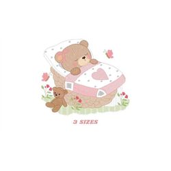 Female Bear embroidery designs - Baby girl embroidery design machine embroidery pattern - Sleeping Bear embroidery file