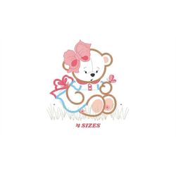 Bear embroidery designs - Baby girl embroidery design machine embroidery pattern - Female Bear with lace and dress embro