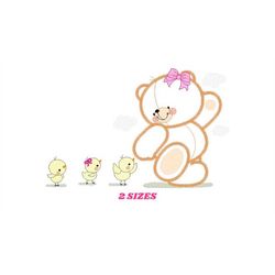 Teddy Bear embroidery designs - Baby girl embroidery design machine embroidery pattern - Female Bear with chicks embroid