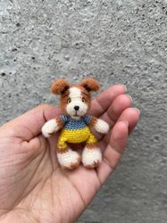 Miniature Teddy dog mini softy crochet puppy ooak pet friend for doll Collectible toy dollhouse handmade small plush toy