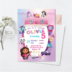 Personalized File Gabbys Dollhouse Birthday Invitation CANVA Printable Invite Instant Download Invite PNG File Only