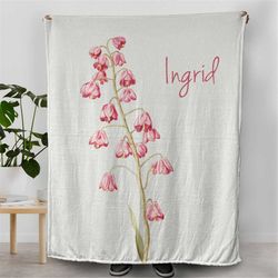 May Birth Flower Gifts, Lily of the Valley Blanket, Blanket with Customized Name on it, Personalized Gifts for Her, Swee