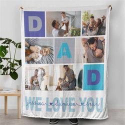 Fathers Day Custom Photo Blankets, Fathers Day Gift for Grandpa with Grandkid Pictures, Personalized Gifts for Him, Dadd