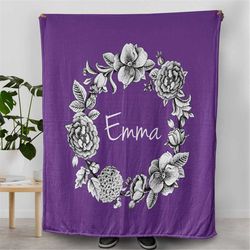 June Birth Month Flower Rose Blanket with Customized Name, Fleece Super Soft Plush Blanket, Birthday Gifts for Her, Pers