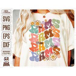 Floral Rams SVG PNG, Groovy College Game Day Shirt Design, Retro American Football Sublimation, Distressed Rams Girls Ma