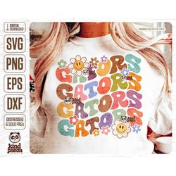 Floral Gators SVG PNG, Retro College Game Day Shirt Design, Groovy American Football Sublimation, Distressed Girls Baseb