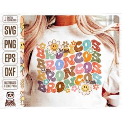 Floral Broncos SVG PNG, Groovy Game Day Shirt Design, Distressed High School American Football Sublimation, DTF College