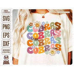 Floral Cobras SVG PNG, Retro American Football Sublimation, Game Day Shirt DTF Transfer, Groovy Football Team, Grunge Co