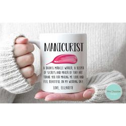 Manicurist - Wedding Manicurist Gift, Wedding Nail Tech Gift, Custom Manicurist Mug, Thank You Wedding Gift, Custom Wedd
