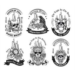 Skull Candles SVG Bundle Vintage Skeleton Illustration Emblem Set Cut Files for Cricut Digital Download Death Clipart Ve