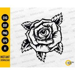 Rose With Eyeball SVG | Floral Traditional Tattoo Decals T-Shirt Stickers Stencil | Cricut Silhouette Clip Art Vector Di