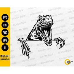 Raptor Peeking SVG | Velociraptor SVG | Dinosaur Decals Wall Art T-Shirt | Cricut Cut Files Silhouette Clipart Vector Di