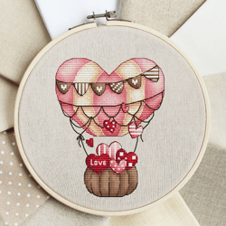 Balloon Cross Stitch Pattern PDF, Instant Download, Love Counted Cross Stitch, Heart Cross Stitch Pattern, Garland