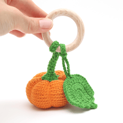 Pumpkin baby rattle toy.  Halloween baby gift