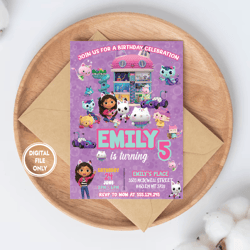 Personalized File Gabbys Dollhouse Birthday Invitation | Editable Gabby's, Invitation PNG File Only, Digital Download