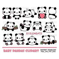 Panda clipart Cute baby panda bear Kawaii pandas Funny animal digital illustration Printable stickers Planner Baby Showe
