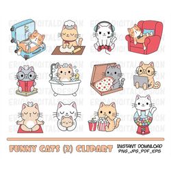 Funny cats clipart Cute cat clipart Kawaii kitten doodle Kitty icons Pet illustration Printable stickers Planner supplie